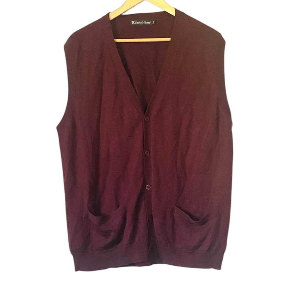Scala Milano wool blend knit Button-Up sweater Vest size 2XL burgundy